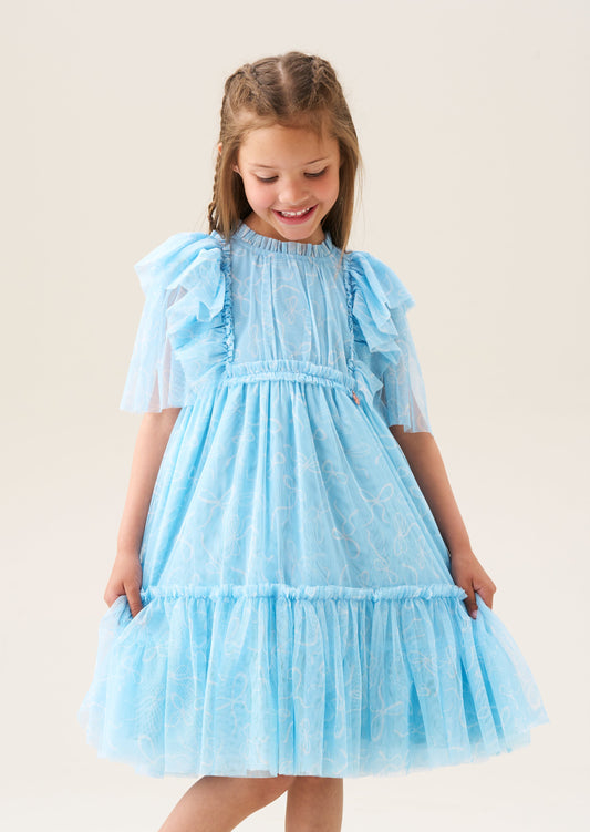 Cara Bow Print Mesh Dress