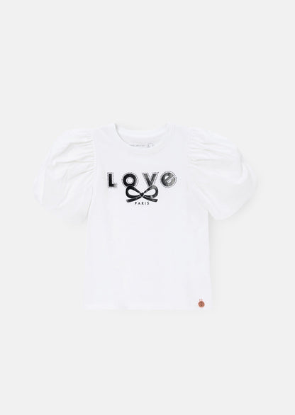Heidi White Puff Sleeve Embellished Tee