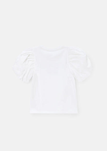 Heidi White Puff Sleeve Embellished Tee