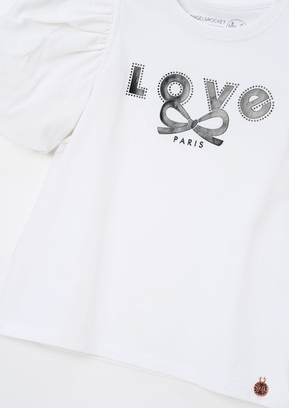 Heidi White Puff Sleeve Embellished Tee