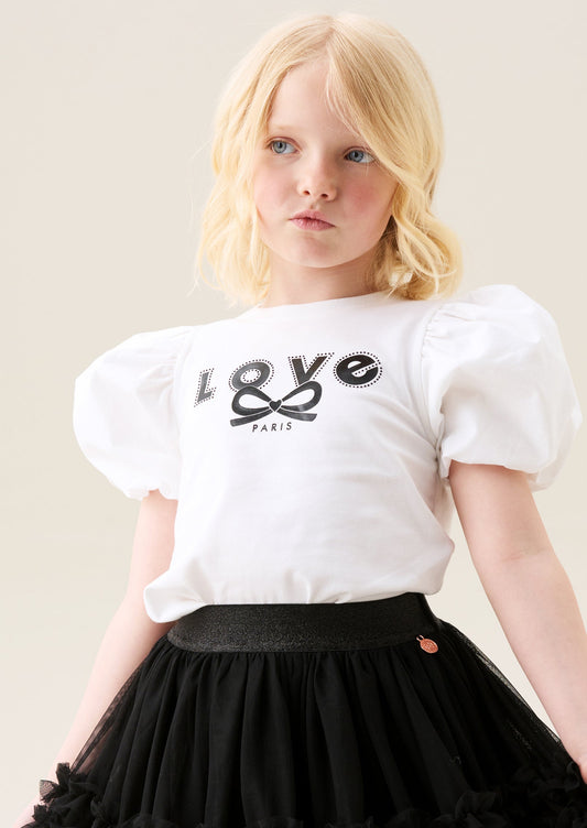 Heidi White Puff Sleeve Embellished Tee