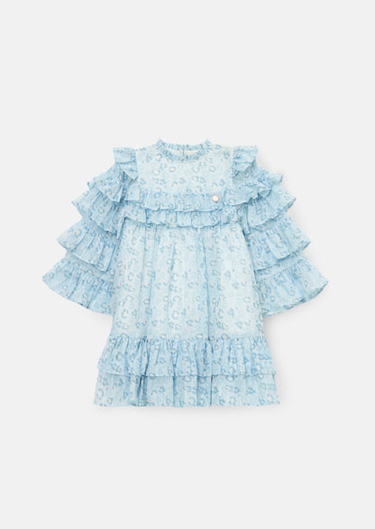 Imogen Blue Leopard Frill Dress