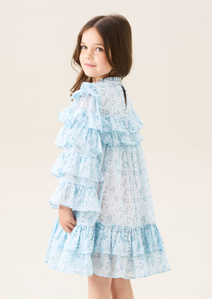 Imogen Blue Leopard Frill Dress