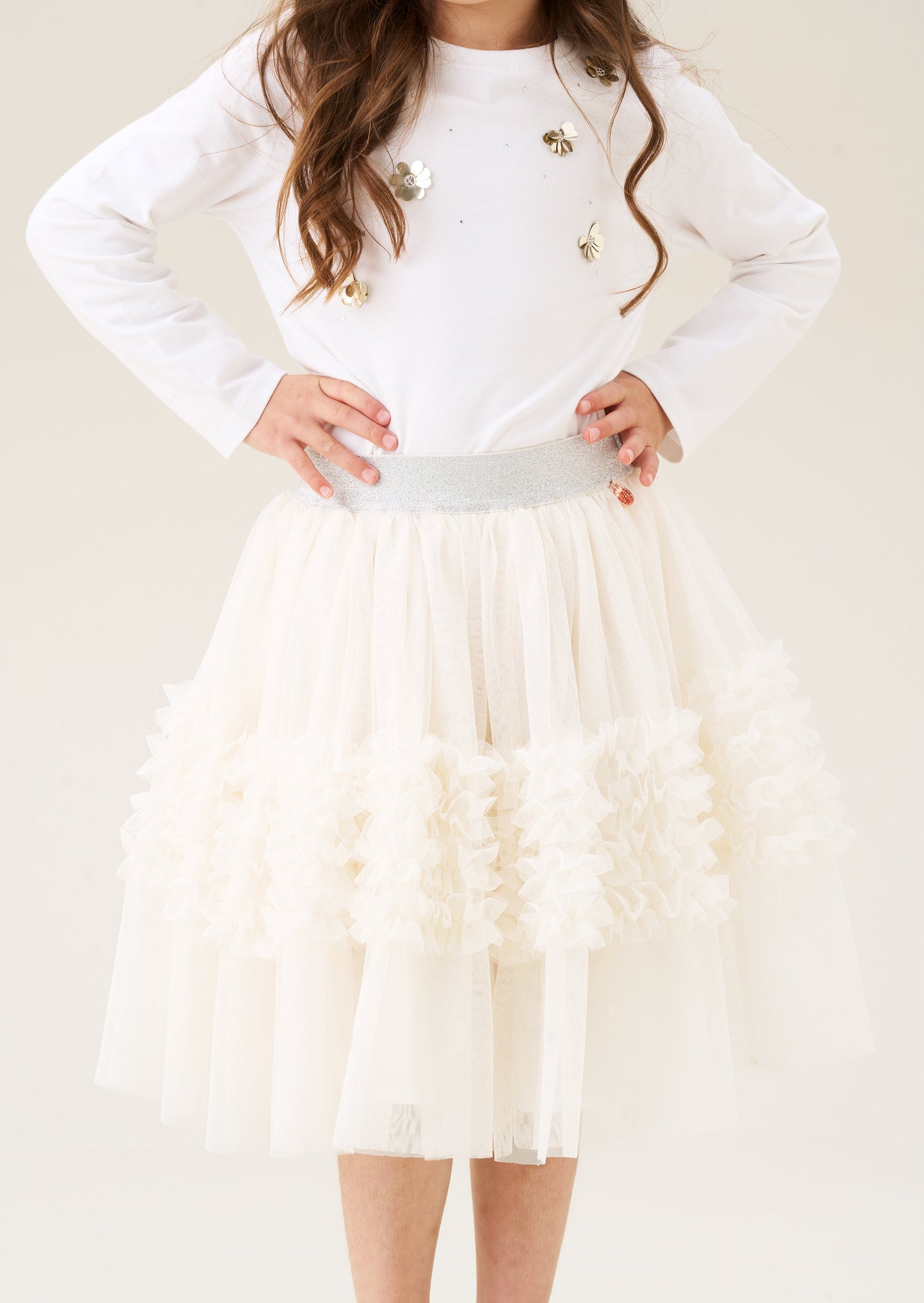 Sallie Ivory Ruffle Mesh Skirt