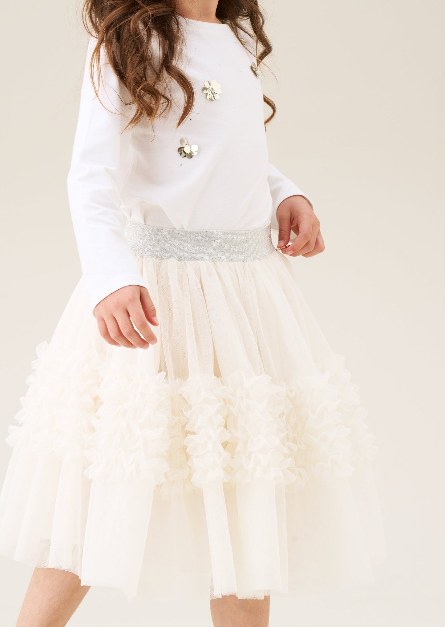 Sallie Ivory Ruffle Mesh Skirt