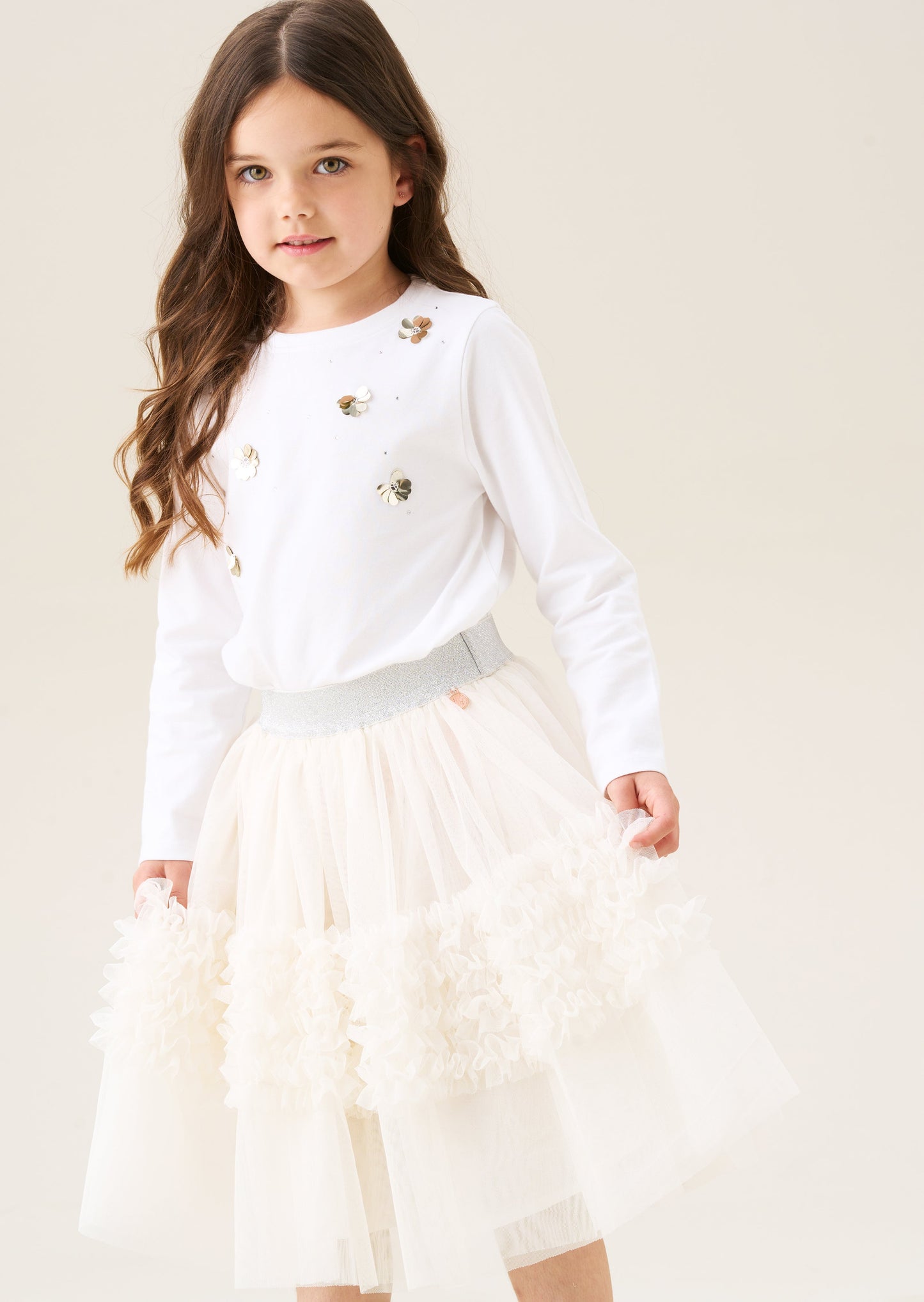 Sallie Ivory Ruffle Mesh Skirt