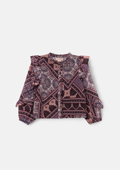 Adrienne Frill Sleeve Boho Print Blouse