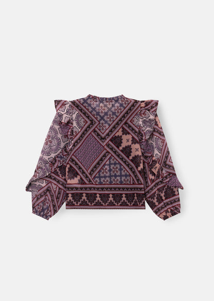 Adrienne Frill Sleeve Boho Print Blouse