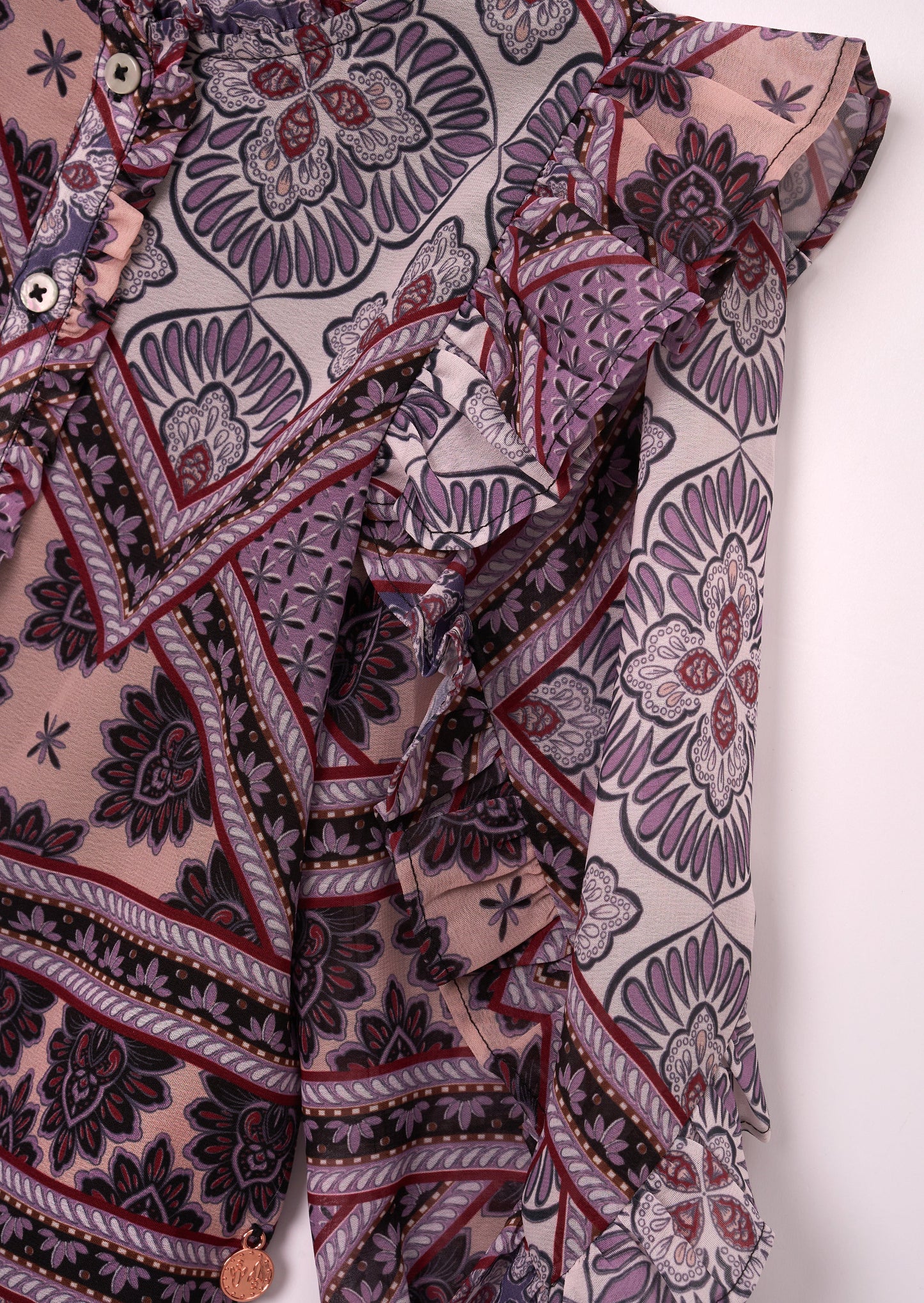 Adrienne Frill Sleeve Boho Print Blouse