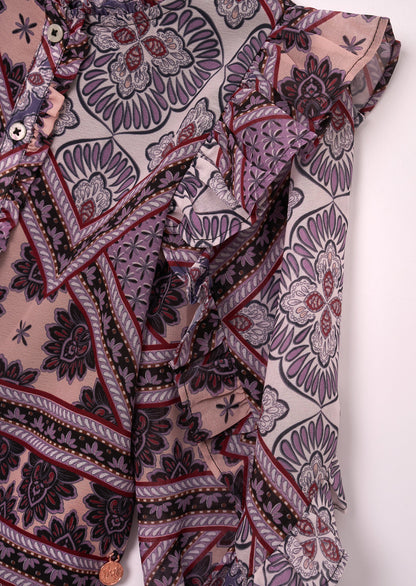 Adrienne Frill Sleeve Boho Print Blouse