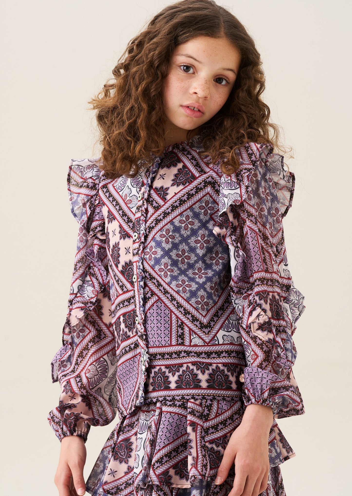 Adrienne Frill Sleeve Boho Print Blouse
