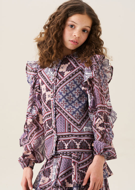 Adrienne Frill Sleeve Boho Print Blouse