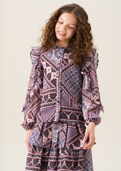 Adrienne Frill Sleeve Boho Print Blouse