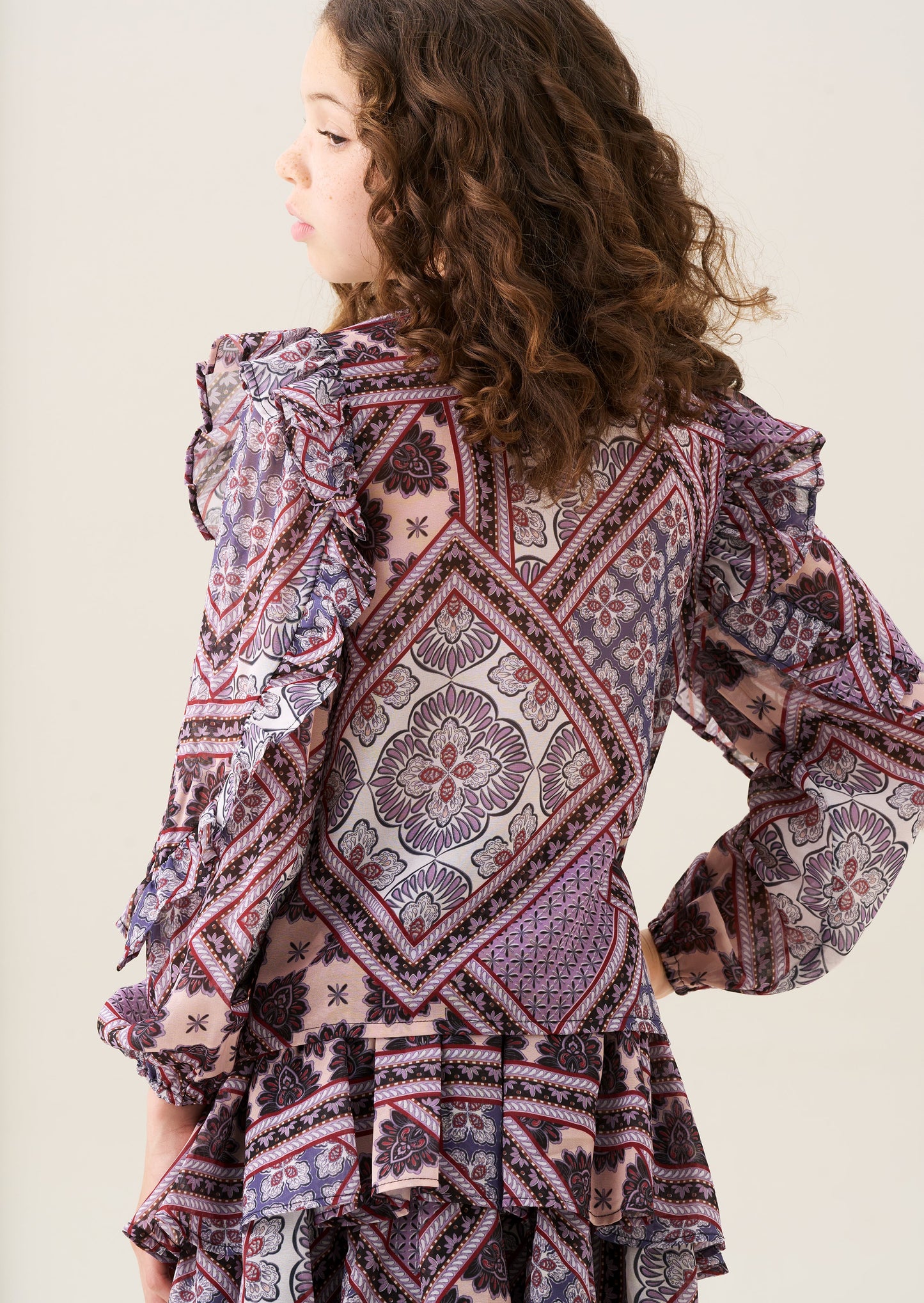 Adrienne Frill Sleeve Boho Print Blouse