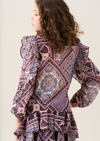 Adrienne Frill Sleeve Boho Print Blouse