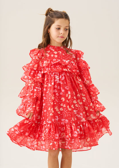 Imogen Red Frill Print Dress