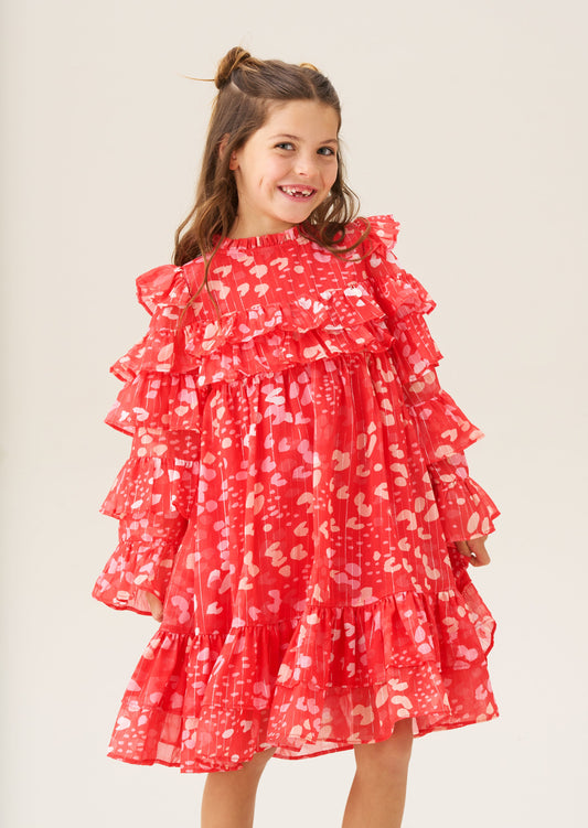 Imogen Red Frill Print Dress