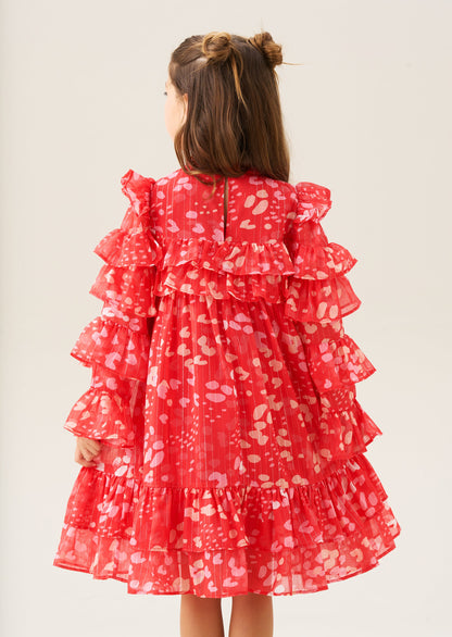 Imogen Red Frill Print Dress