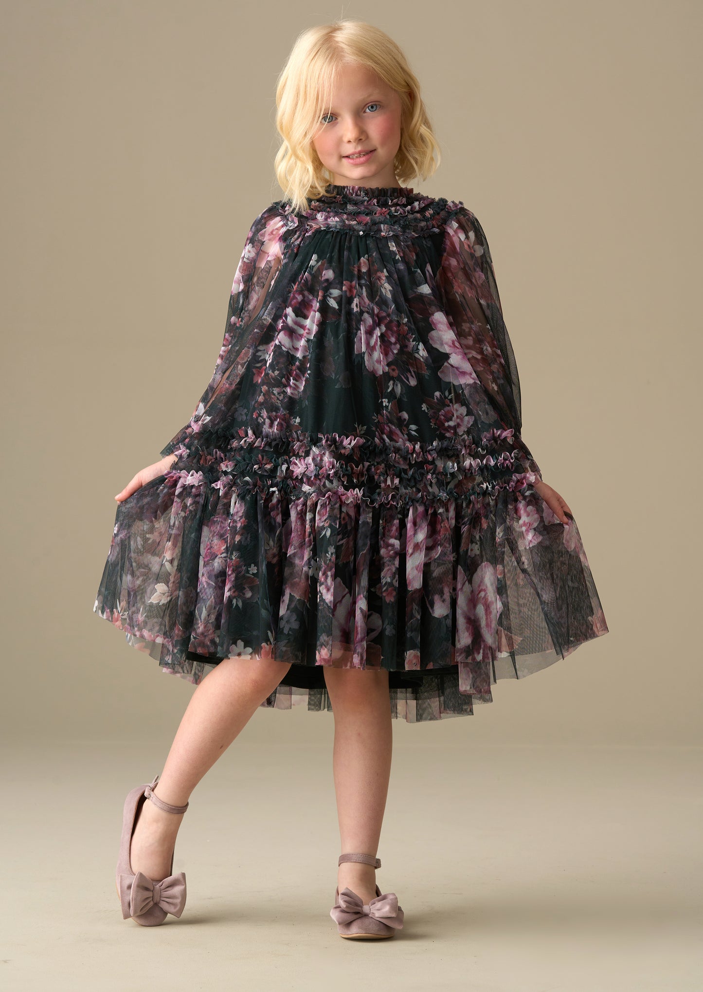 Verity Ruffle Print Mesh Dress