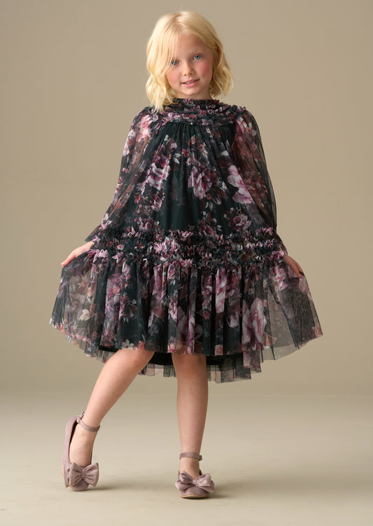 Verity Ruffle Print Mesh Dress