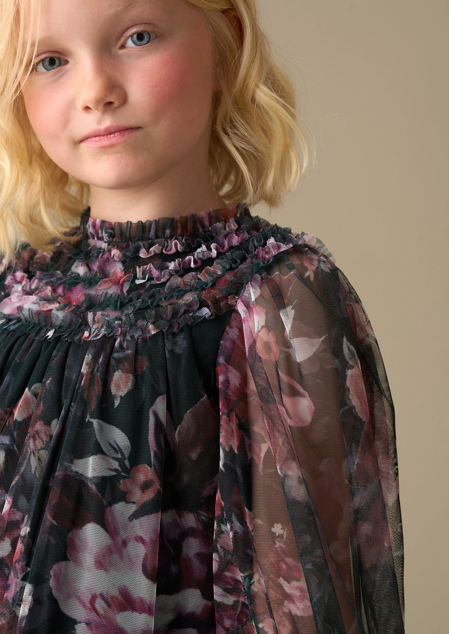 Verity Ruffle Print Mesh Dress