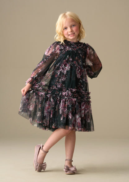 Verity Ruffle Print Mesh Dress