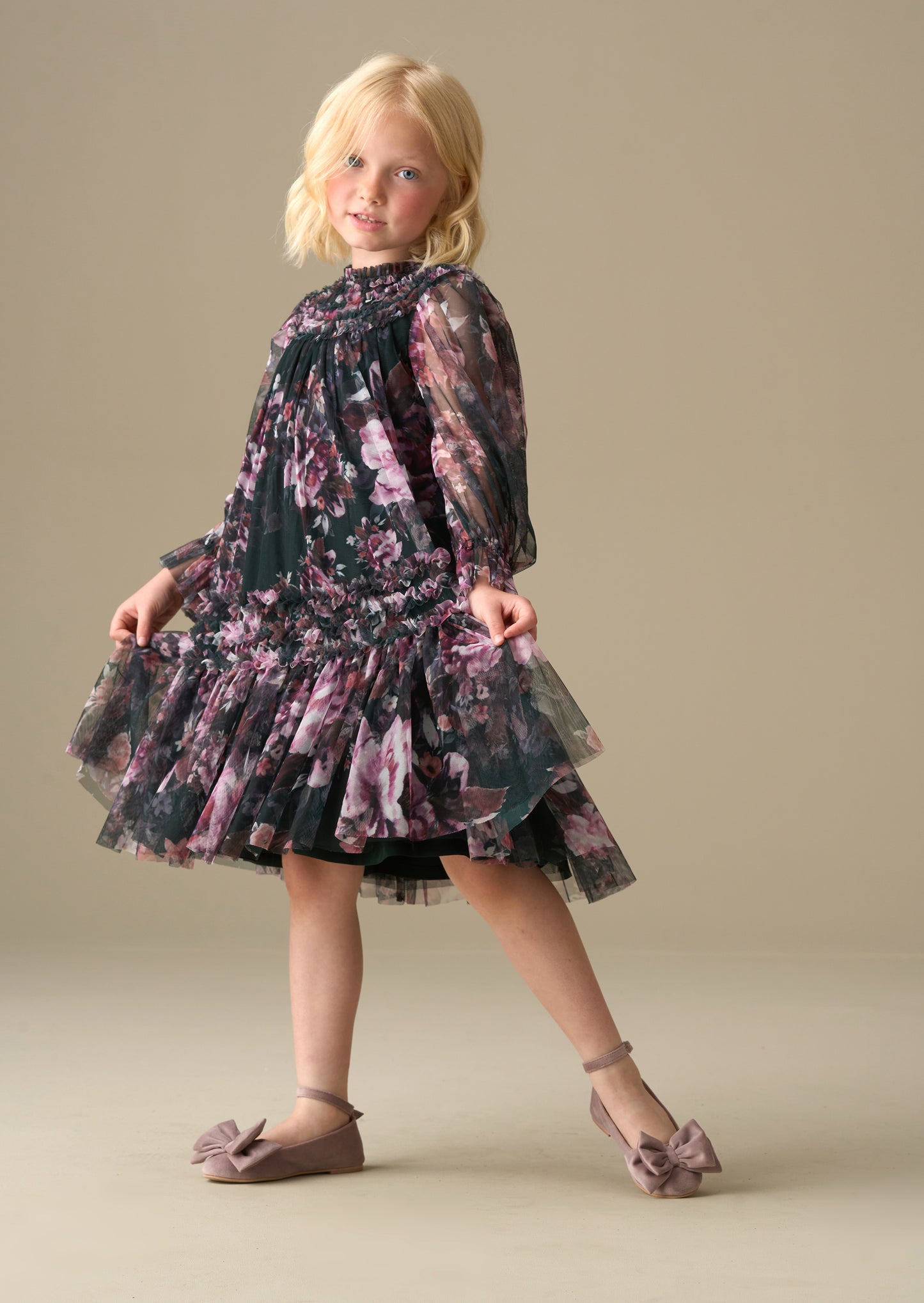 Verity Ruffle Print Mesh Dress