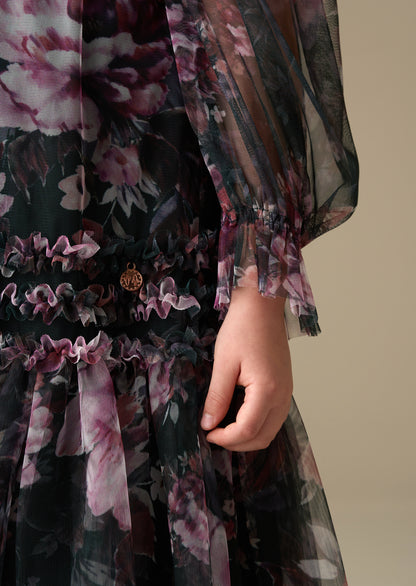 Verity Ruffle Print Mesh Dress