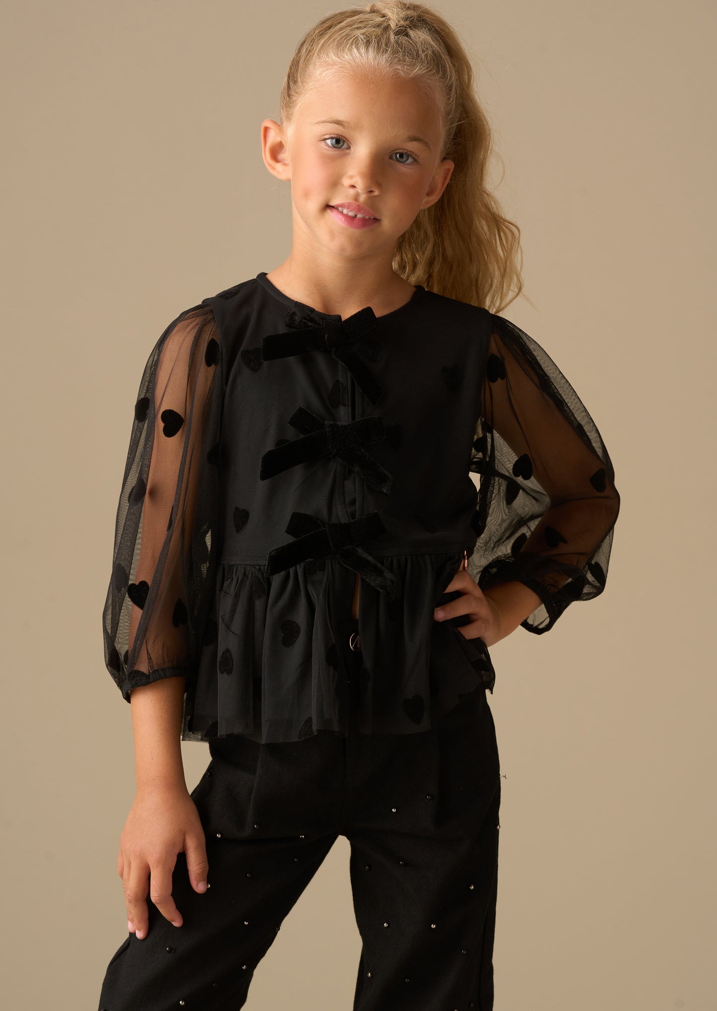 Neve Flock Heart Mesh Top