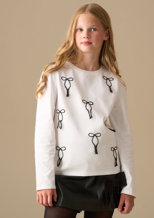 Imogen Embroidered Bow Ls Top
