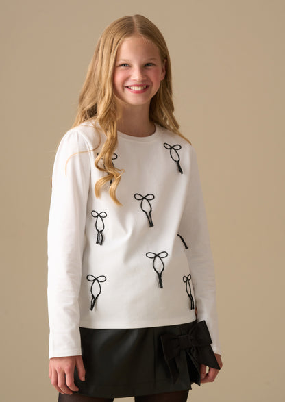 Imogen Embroidered Bow Ls Top