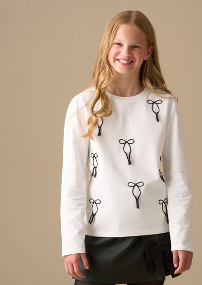 Imogen Embroidered Bow Ls Top