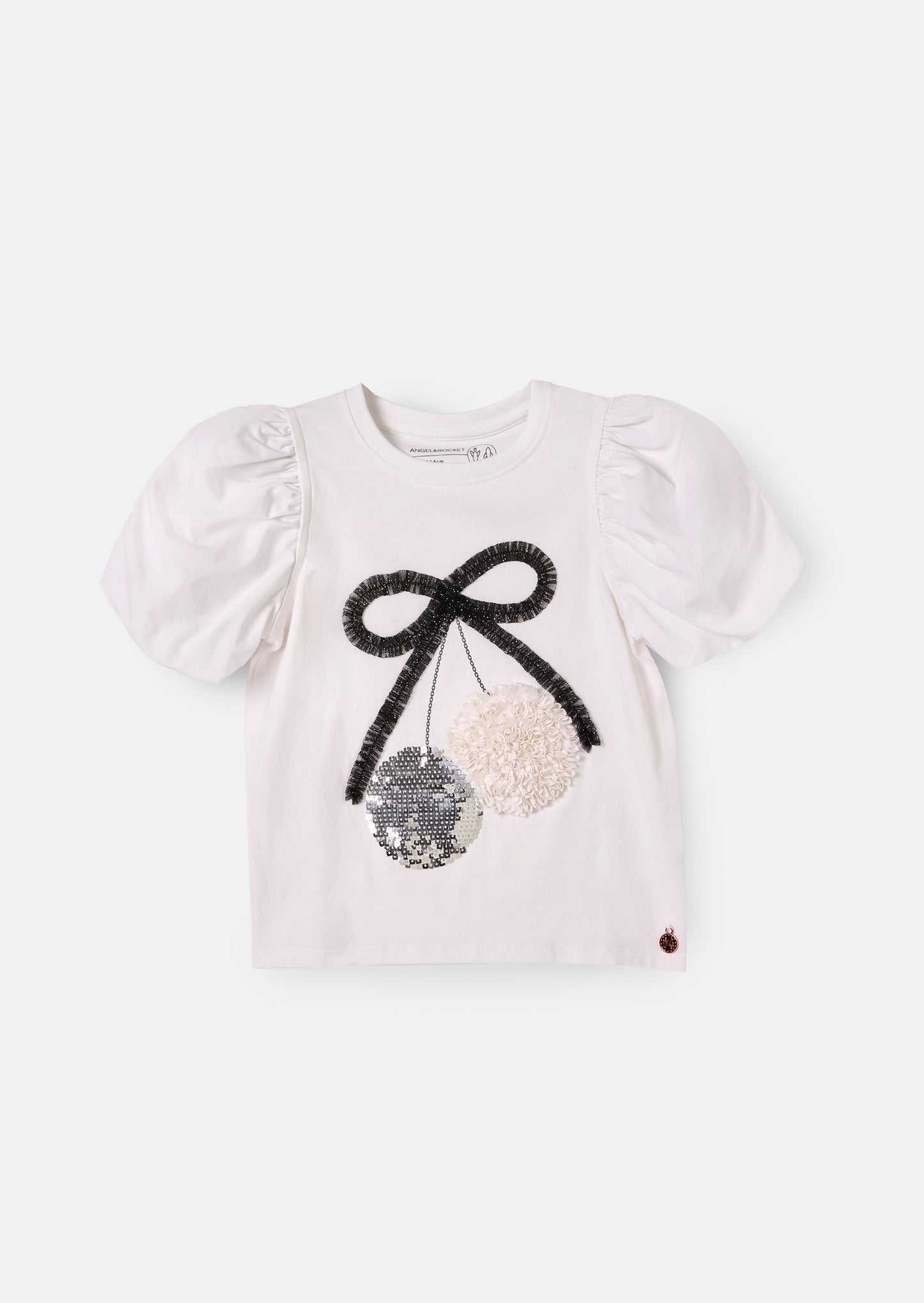 Elodie Disco Ball Embellished Puff Sleeve Tee