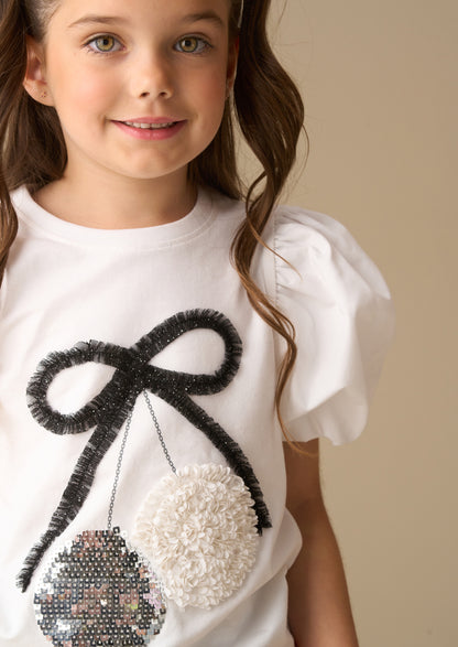 Elodie Disco Ball Embellished Puff Sleeve Tee