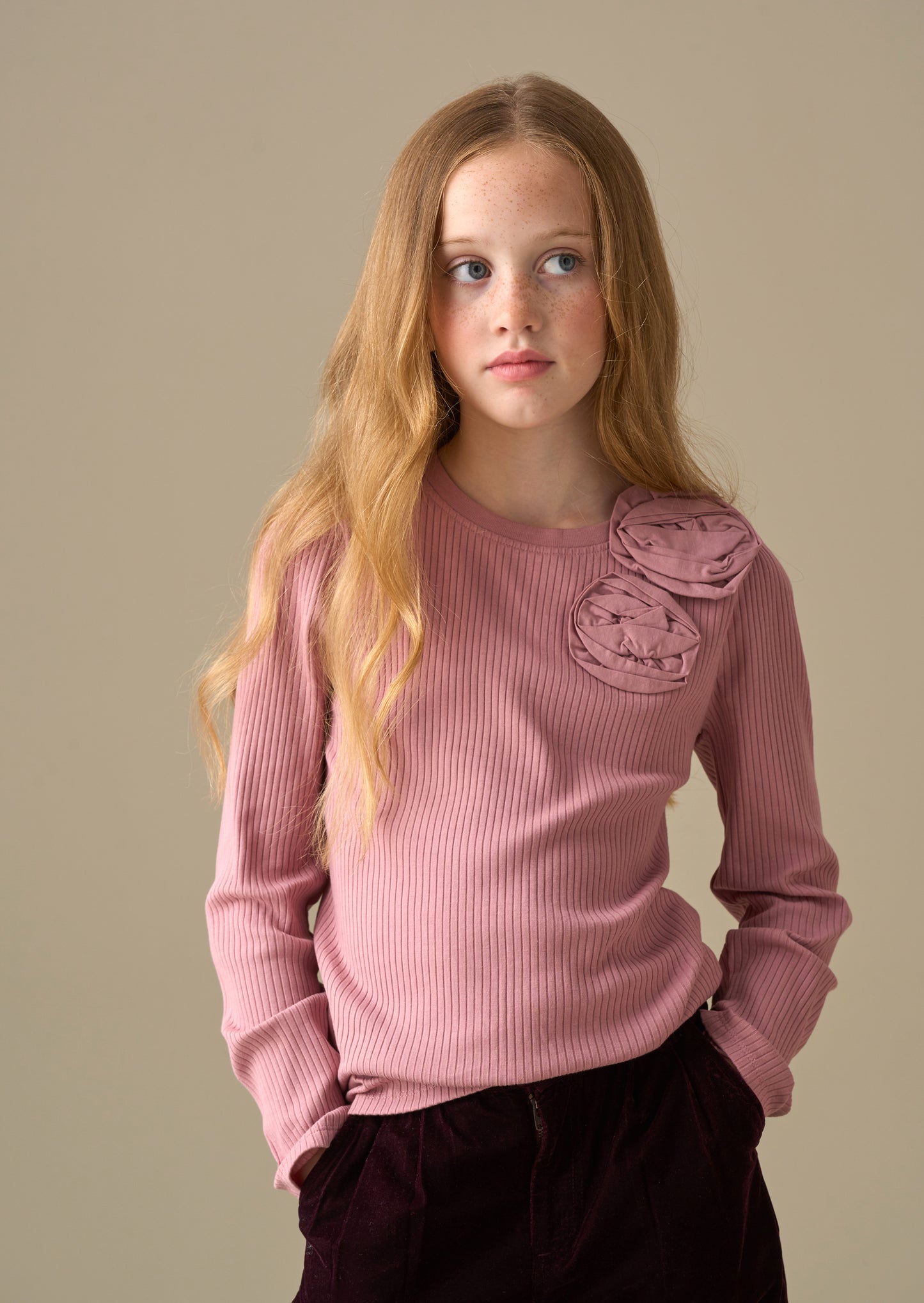 Lizzy Corsage Rib Ls Top