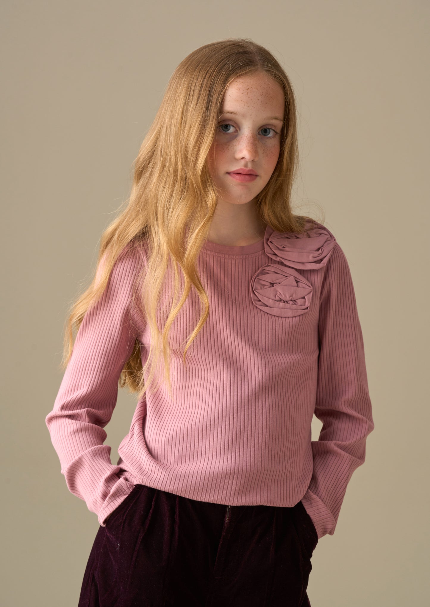 Lizzy Corsage Rib Ls Top