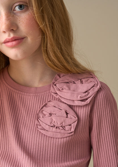 Lizzy Corsage Rib Ls Top