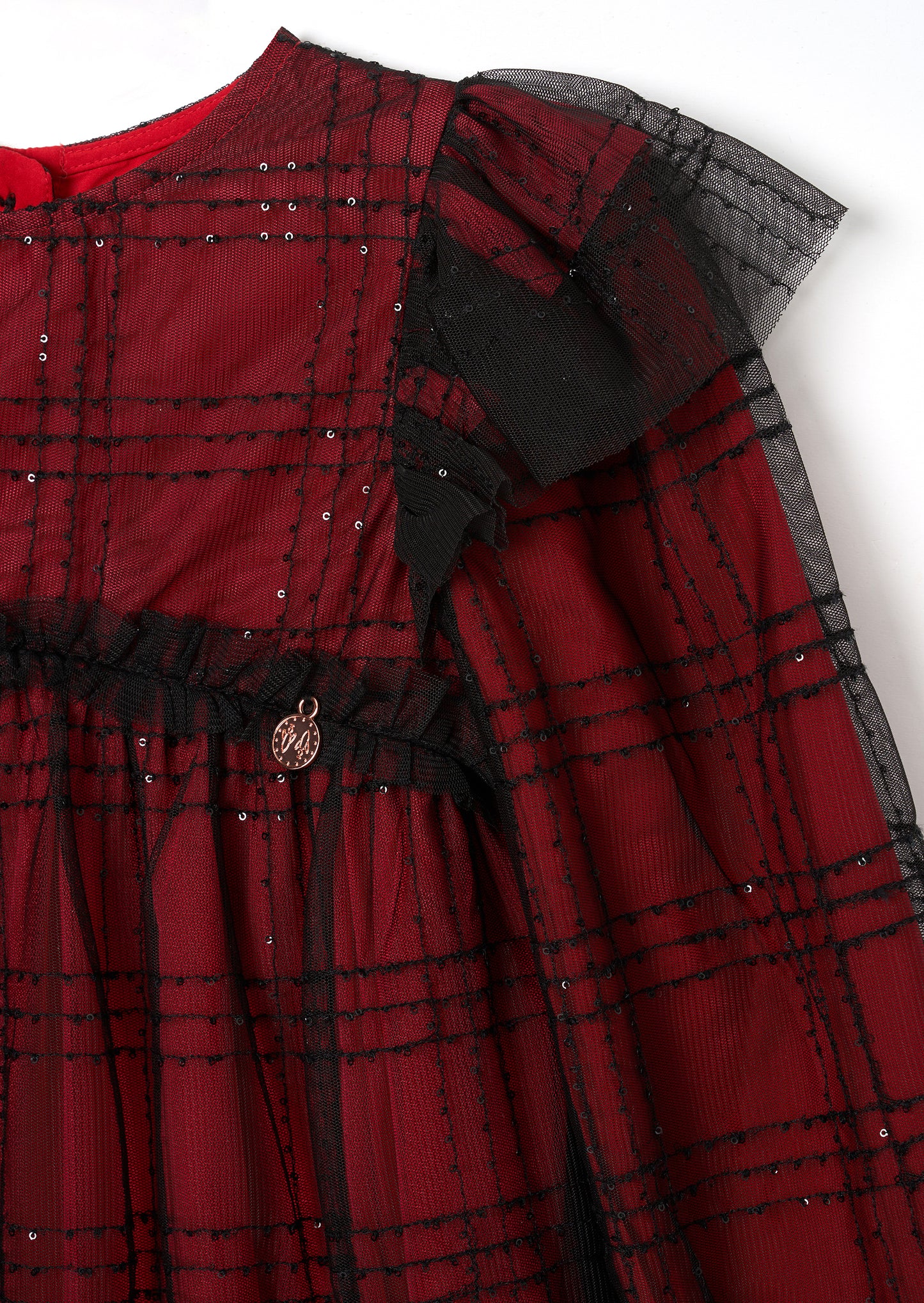 Tia Sequin Tartan Mesh Dress