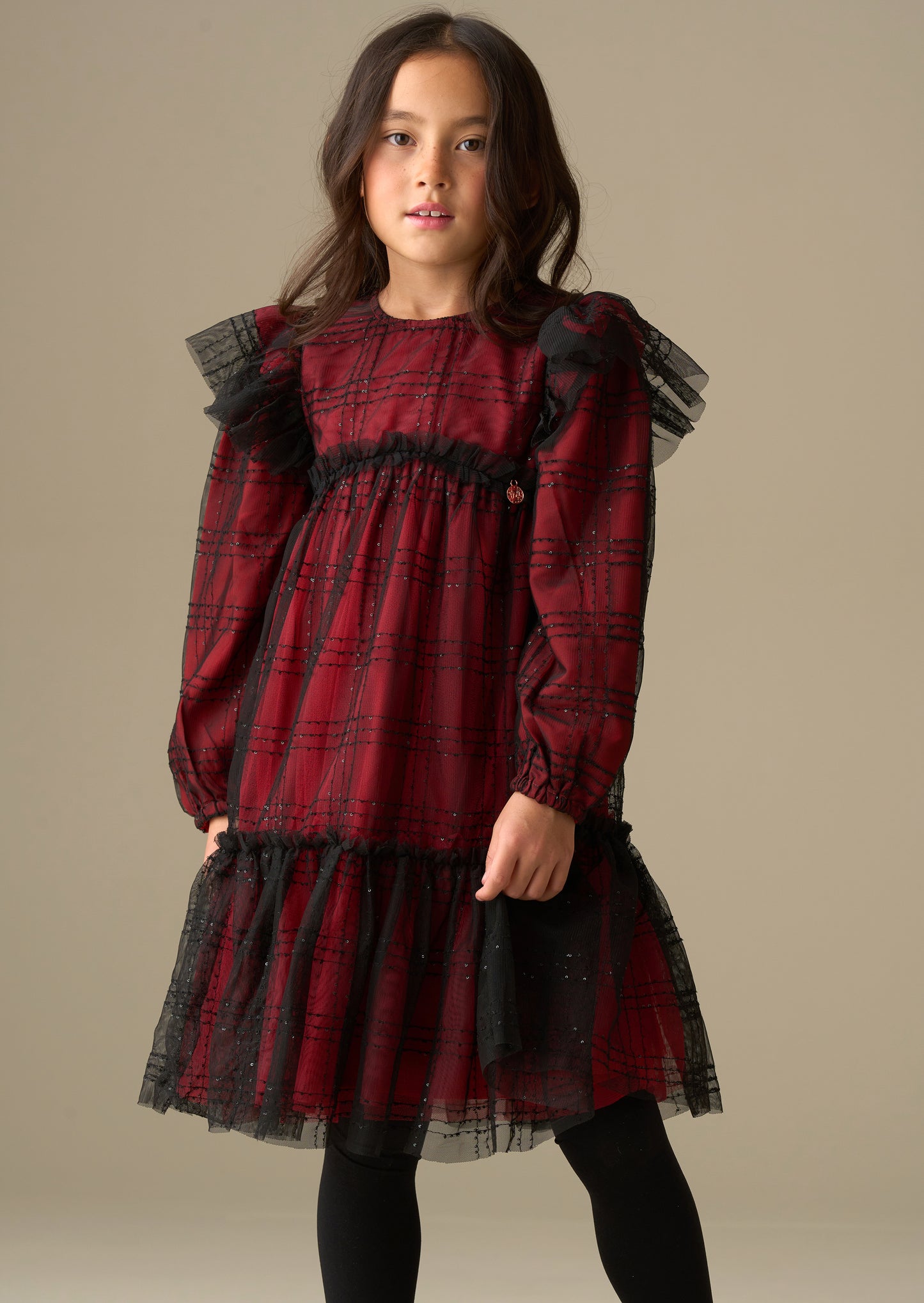 Tia Sequin Tartan Mesh Dress