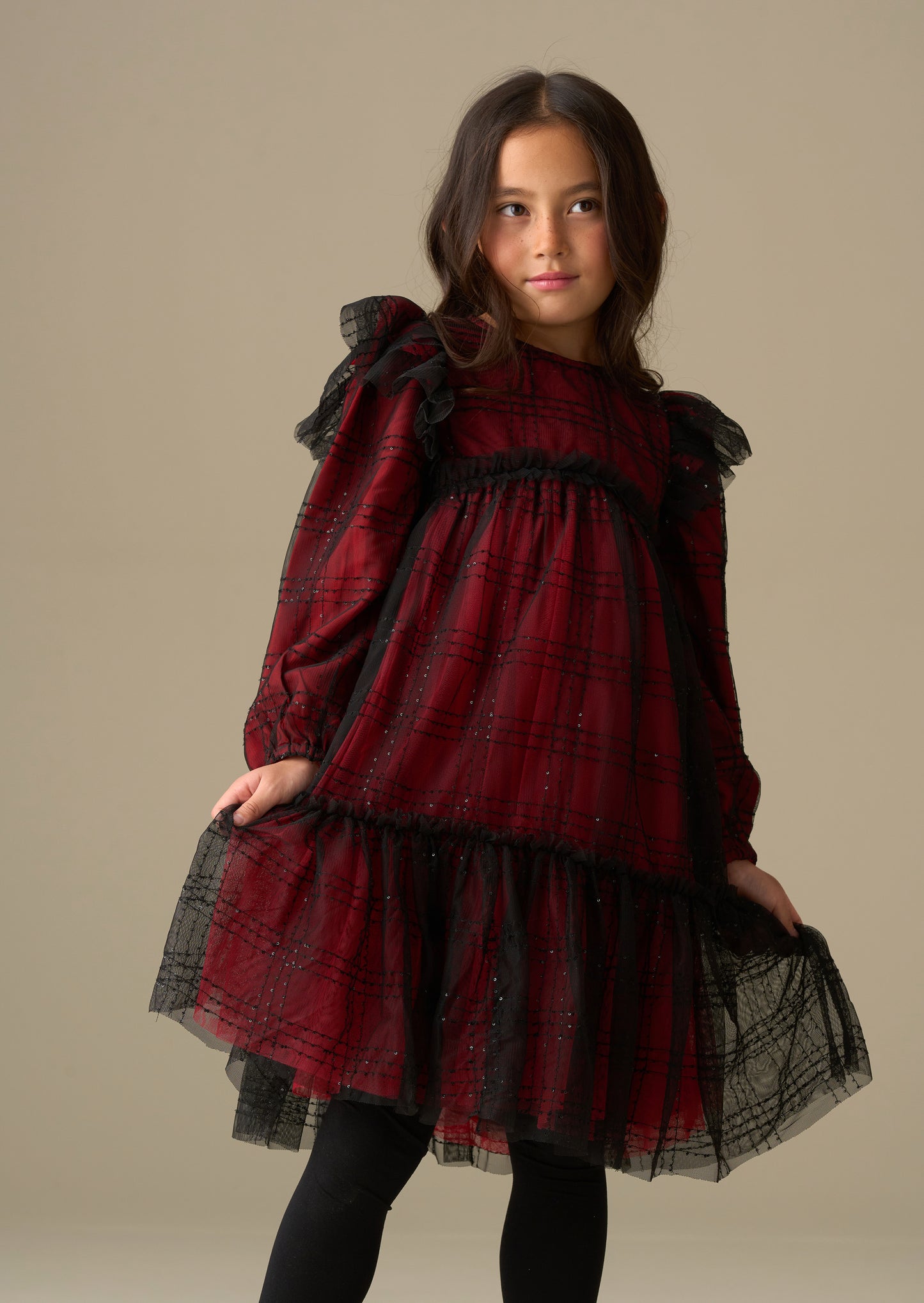 Tia Sequin Tartan Mesh Dress