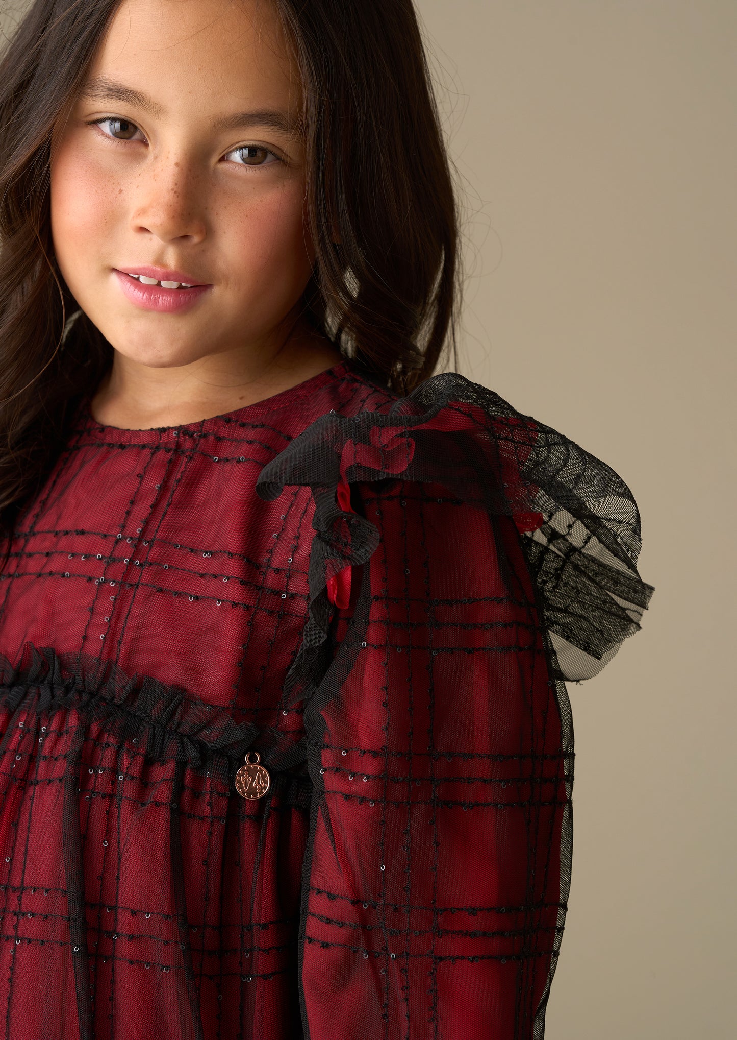 Tia Sequin Tartan Mesh Dress