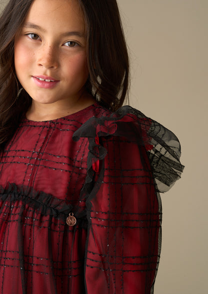 Tia Sequin Tartan Mesh Dress