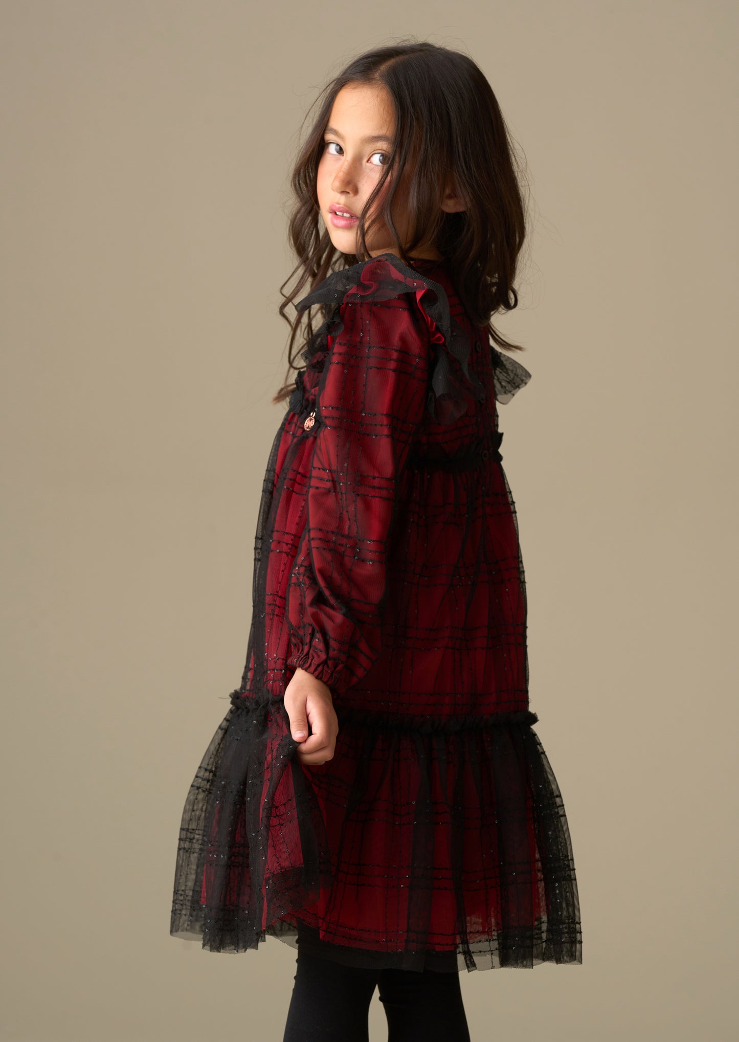 Tia Sequin Tartan Mesh Dress