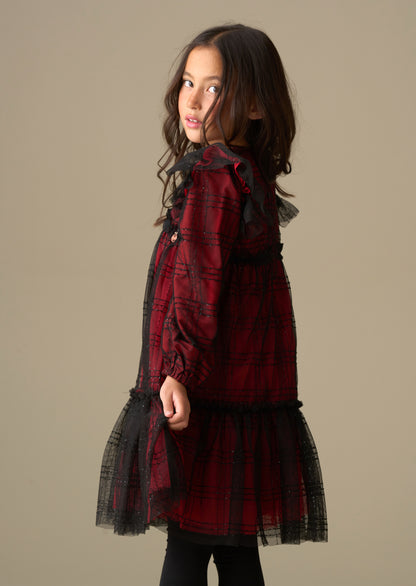 Tia Sequin Tartan Mesh Dress