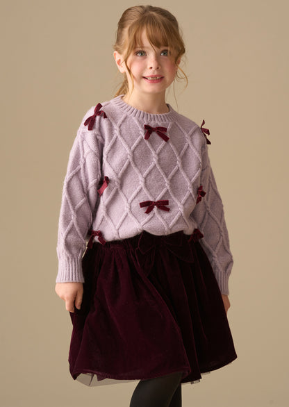 Clara Textured Knit Velvet Bow Jumper