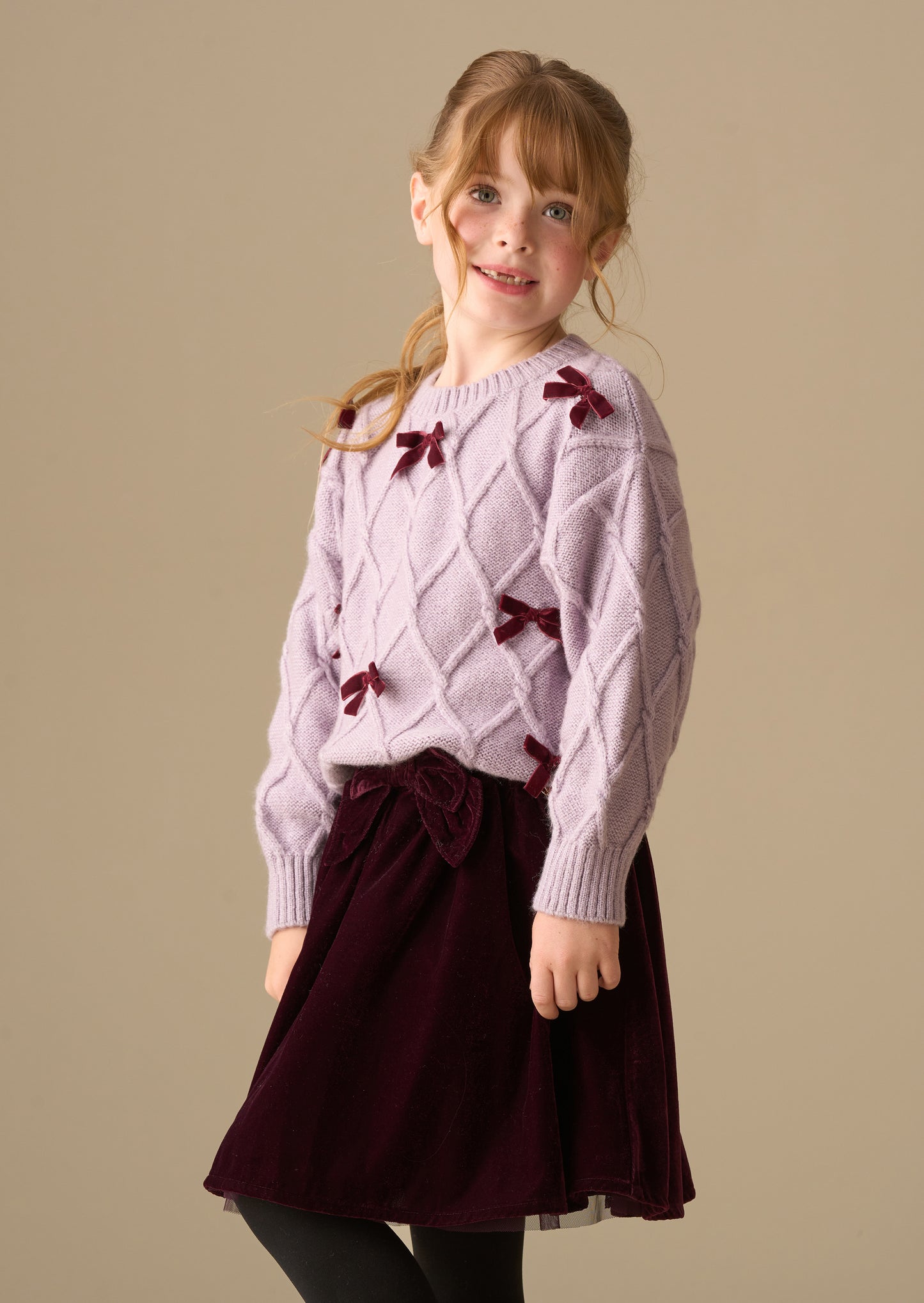 Clara Textured Knit Velvet Bow Jumper