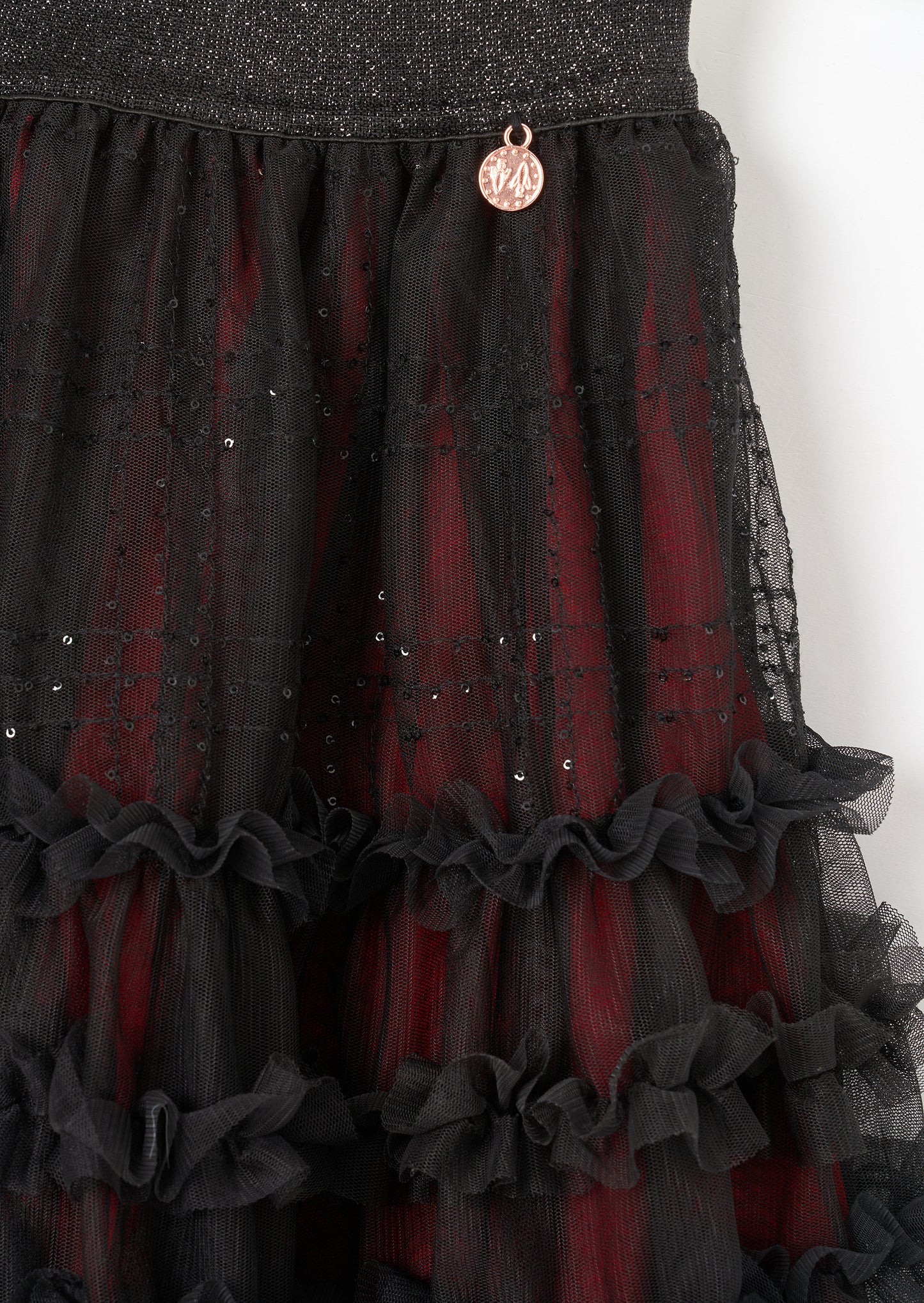 Darby Sequin Tartan Mesh Skirt