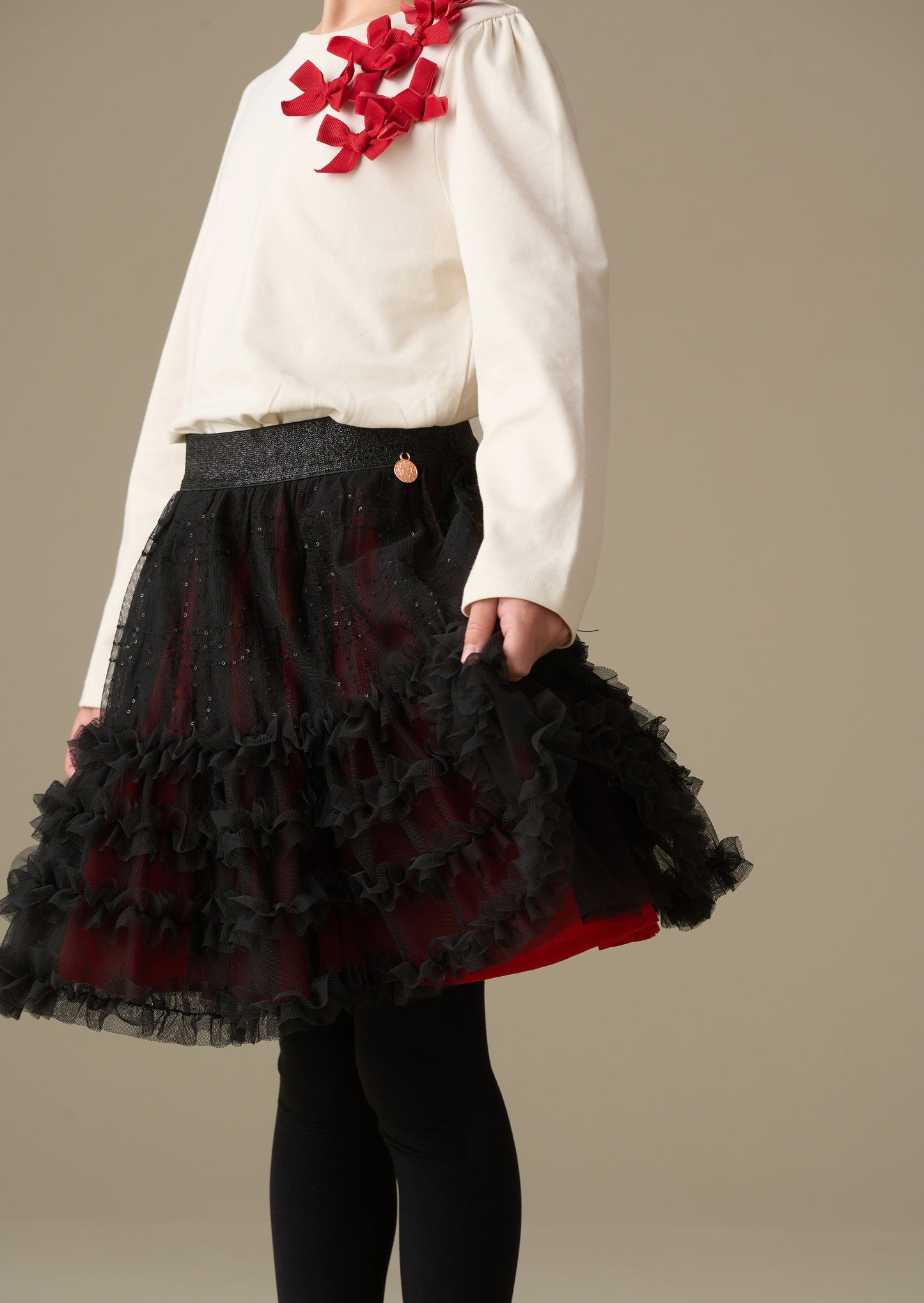 Darby Sequin Tartan Mesh Skirt