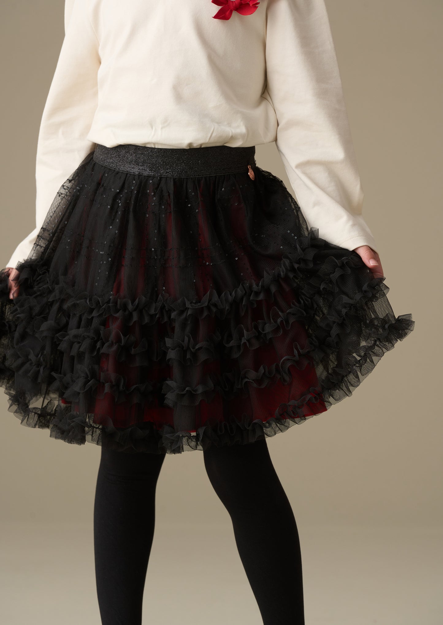 Darby Sequin Tartan Mesh Skirt