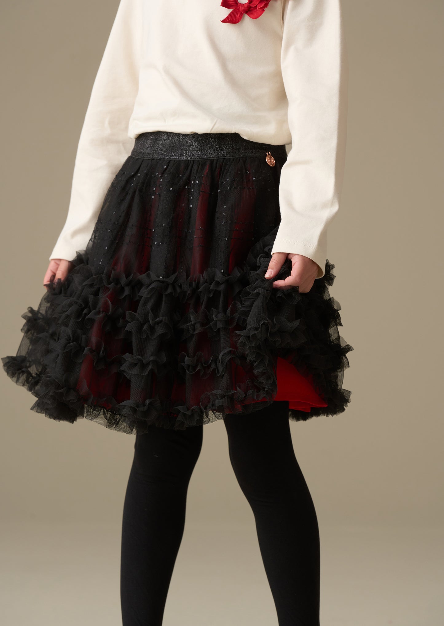 Darby Sequin Tartan Mesh Skirt